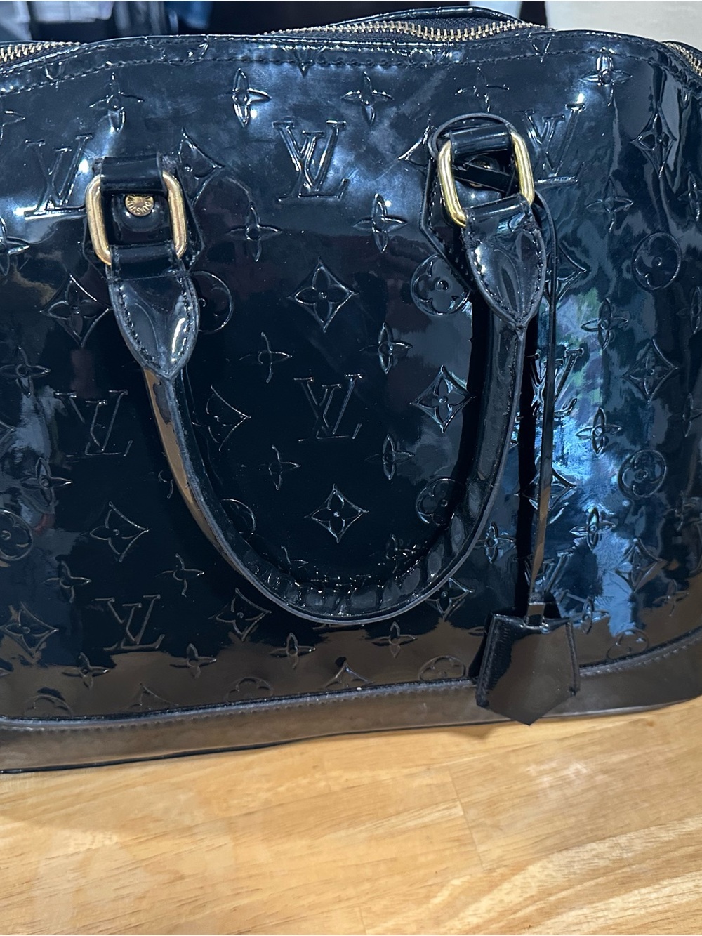 Black Patent Leather Purse with Gold Hardware with dark purple NWT wallet